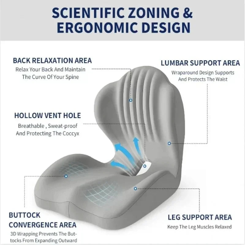 Ergonomic Coccyx Memory Foam Seat Cushion | Office & Car Memory Foam Cushion QXL