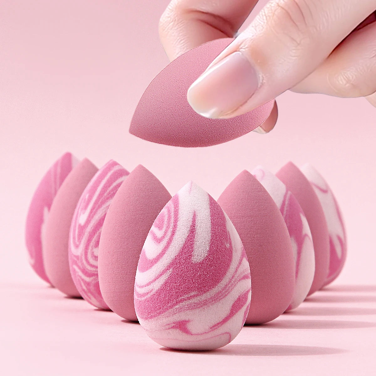 KOSSHOW 10-Pack Mini Teardrop Makeup Sponges – Pink Puffs Makeup Sponge Set QXL
