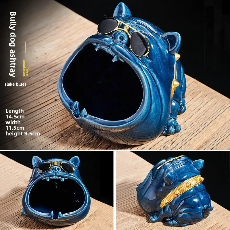 Cool Bulldog Ceramic Ashtray | Desktop Decor & Novelty Gift Decorative Ceramic Tray QXL Blue
