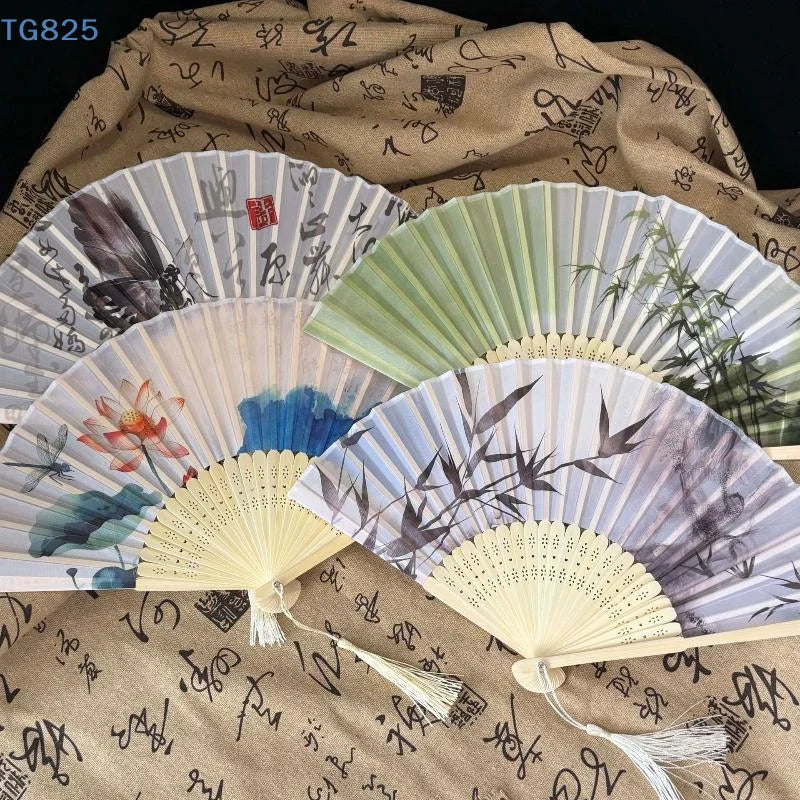 Chinese Folding Fan | Bamboo Tassel Vintage Hand Fan Folding Hand Fan QXL