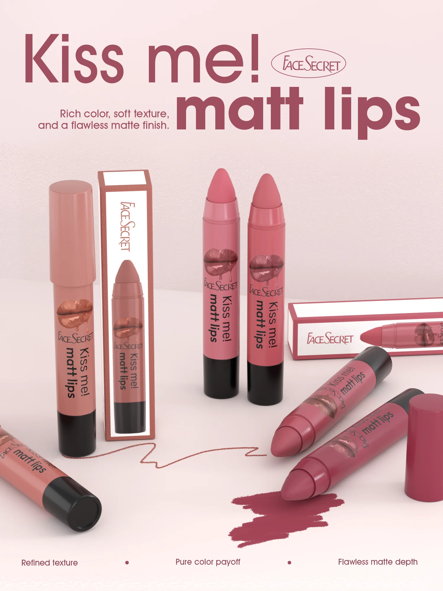 6-Color Velvet Matte Lipstick Crayon | Kissproof Lip Pen Matte Lipstick Crayon QXL