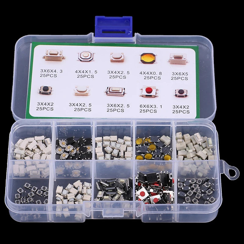 250-Pc Tactile Push Button Switch Kit | 10 Types Micro Switches Micro Switch Kit QXL