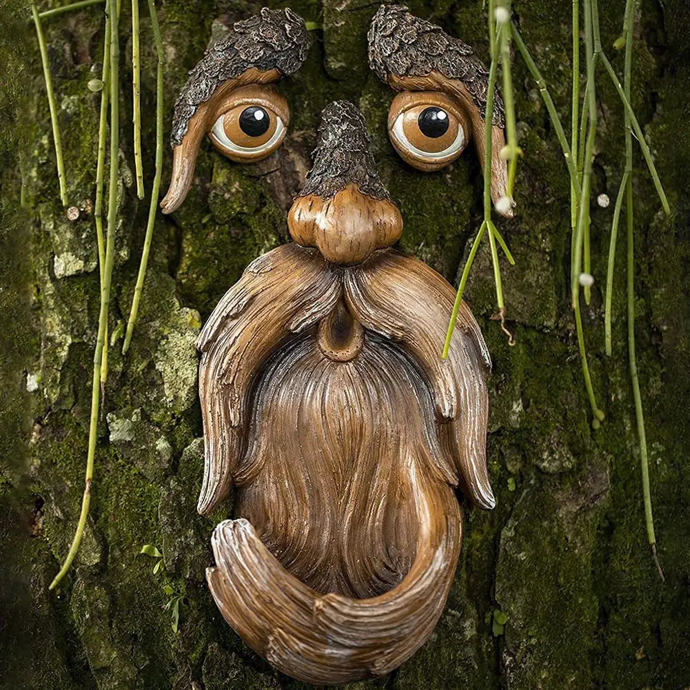 Old Man Tree Face Bird Feeder | Funny Garden Sculpture Decor Garden Sculpture QXL