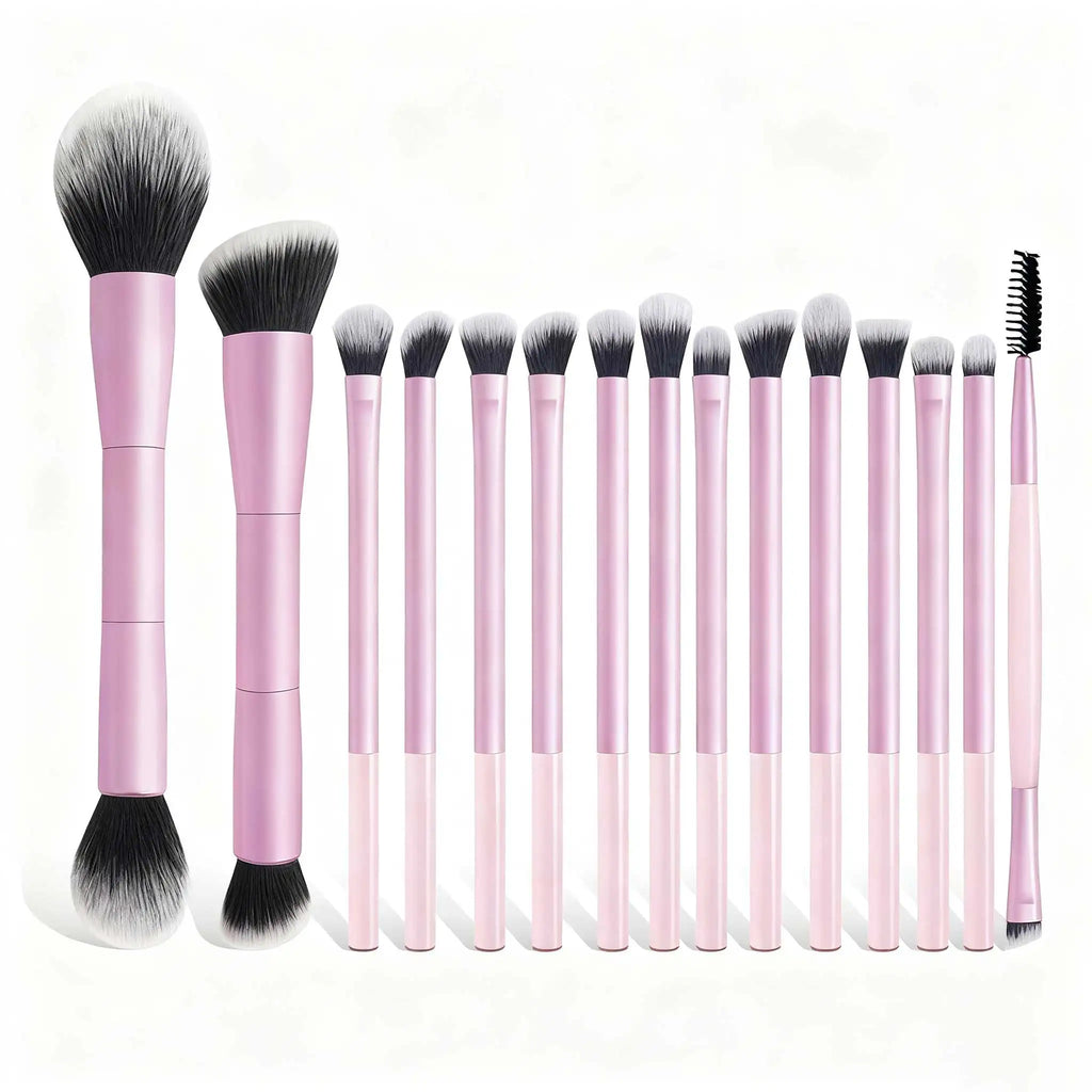 LUXEBLEND 15-Pc Double-Ended Makeup Brush Set | All-in-One Makeup Brush Set QXL Pink