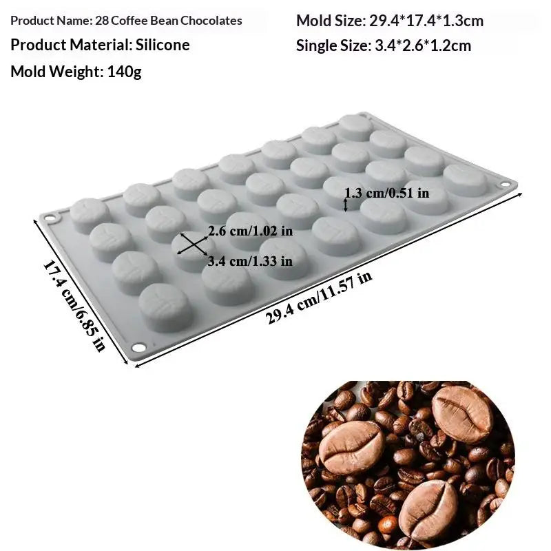 Silicone Coffee Bean Baking Mold | Chocolate Candy Cake Ice Tray Silicone Baking Mold QXL 28