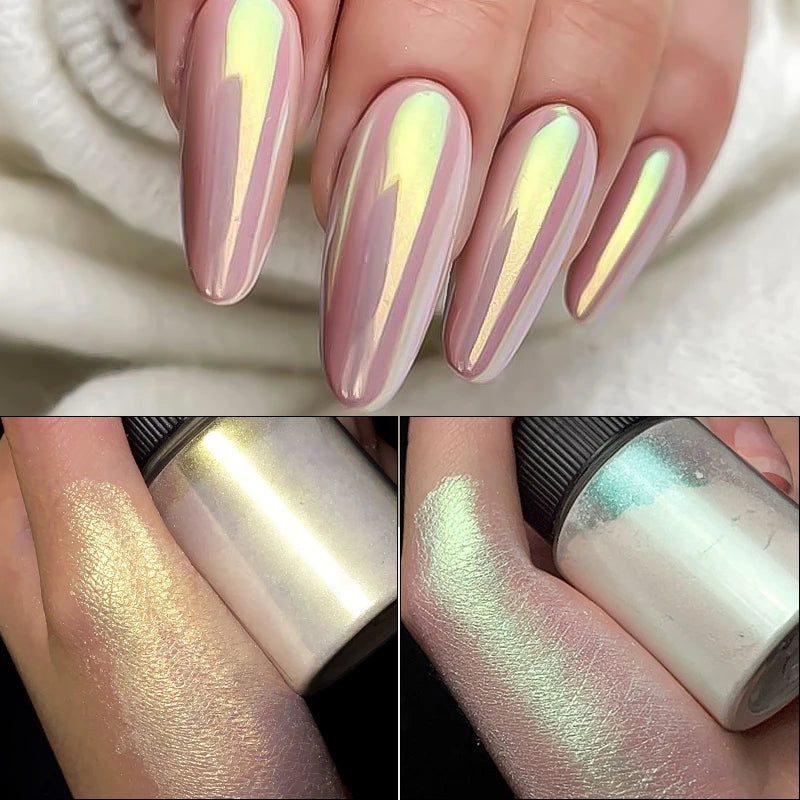 Cherry Pink Chrome Pearl Nail Powder | Mirror Aurora Effect 10g Chrome Nail Powder QXL