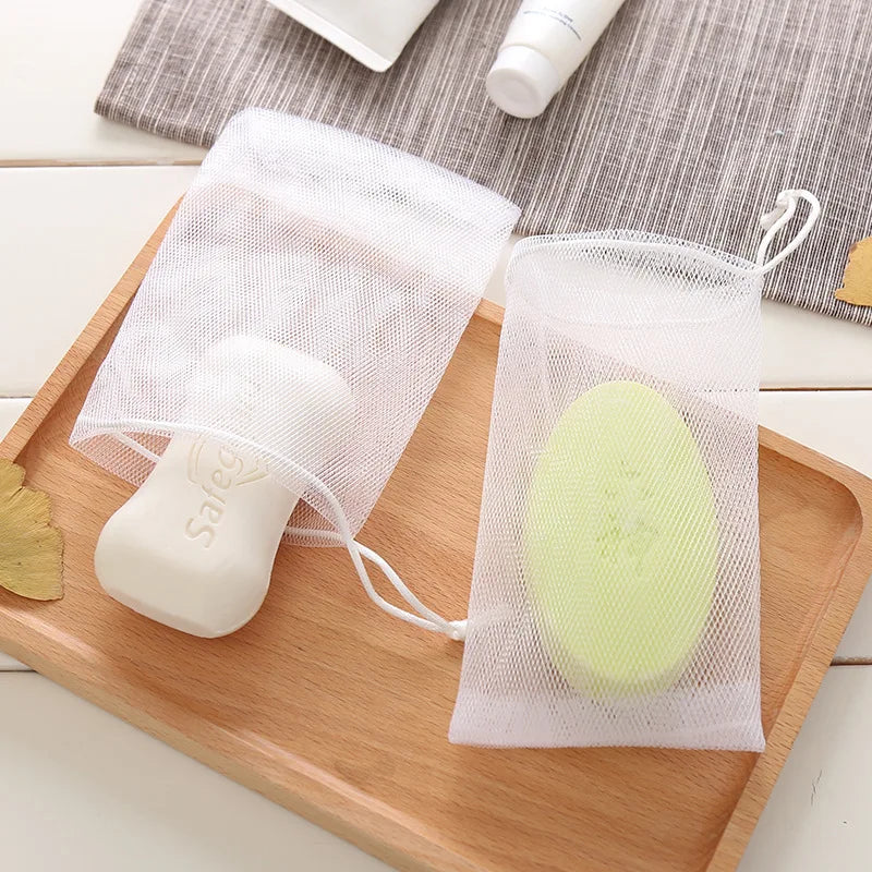 10-Pack Soap Foaming Mesh Bags | Exfoliating Shower Net Soap Mesh Bag QXL White10Pcs