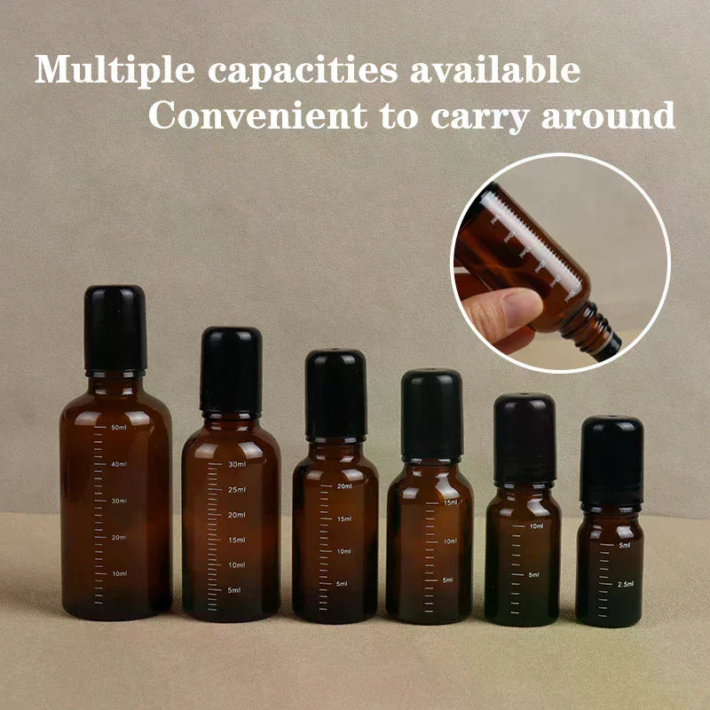 Brown Glass Roll-On Bottles 5ml–50ml | Essential Oil Roller Glass Roller Bottle QXL