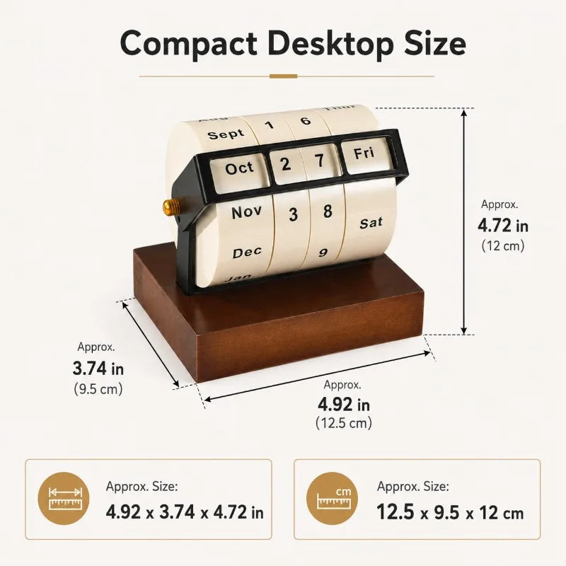 Wheel Perpetual Calendar | Manual Rotating Desk Calendar Wood Base Perpetual Desk Calendar QXL