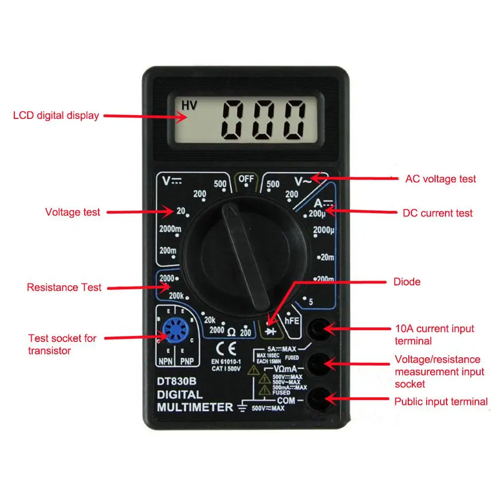 DT830B Digital Multimeter – AC/DC Voltmeter & Ohm Meter Digital Multimeter QXL