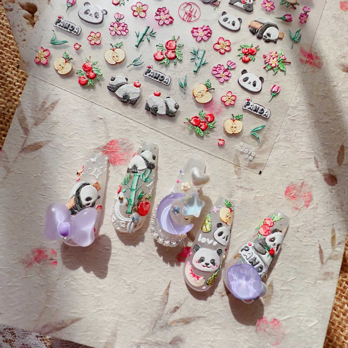 5D Chinese Style Nail Stickers – Panda, Floral & Fruit Art Nail Art Stickers QXL
