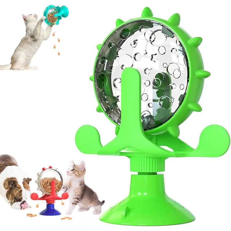 360° Rotating Windmill Pet Snack Dispenser & Slow Feeder Toy Pet Puzzle Feeder QXL green-1pcs