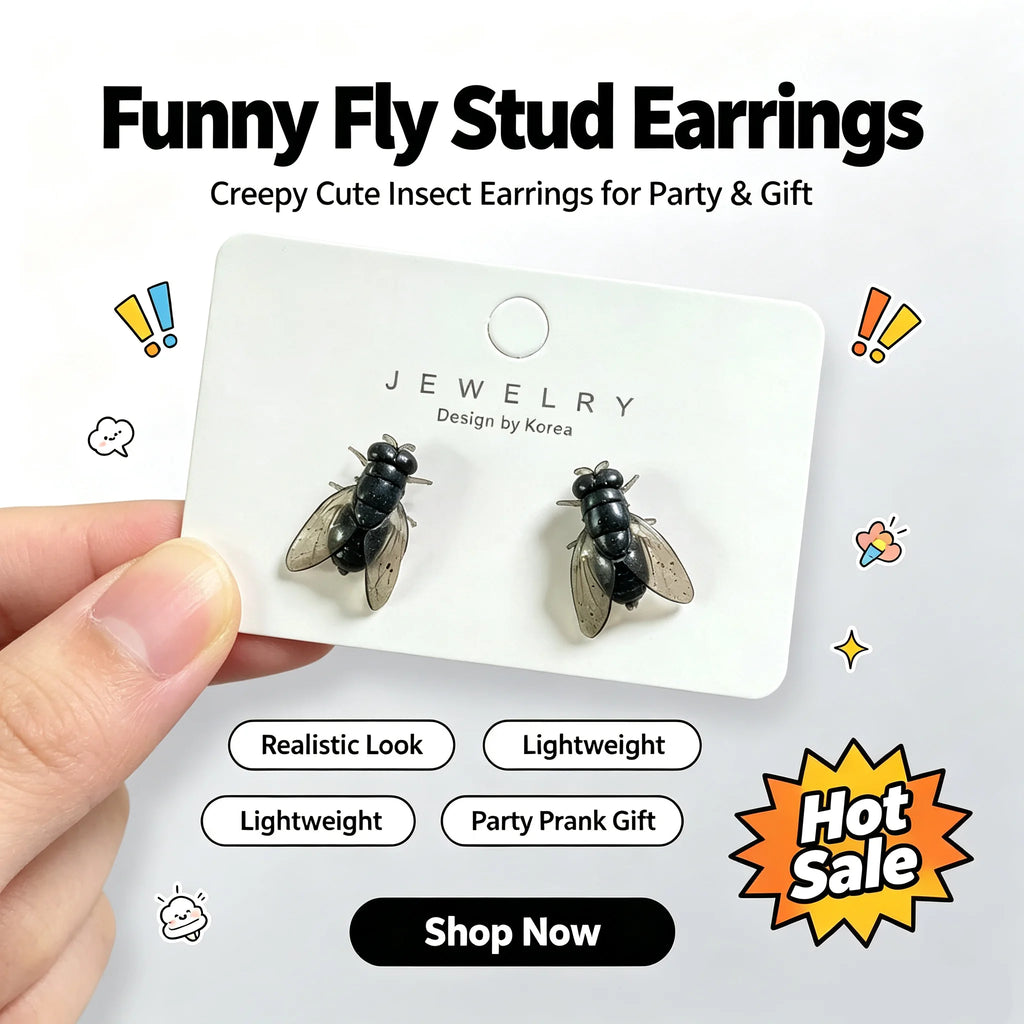 Realistic Fly Stud Earrings | Funny Insect Jewelry 2-Pack Novelty Stud Earrings QXL