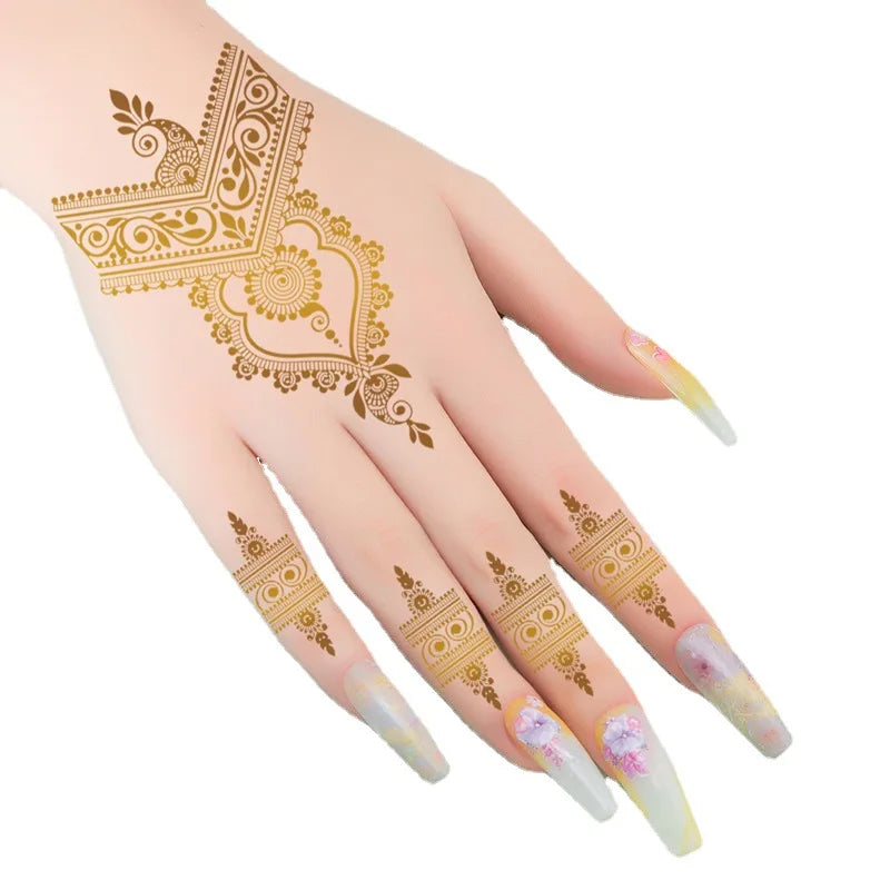 Gold Henna Temporary Tattoo Stickers | Waterproof Floral Hand Temporary Tattoo Stickers QXL