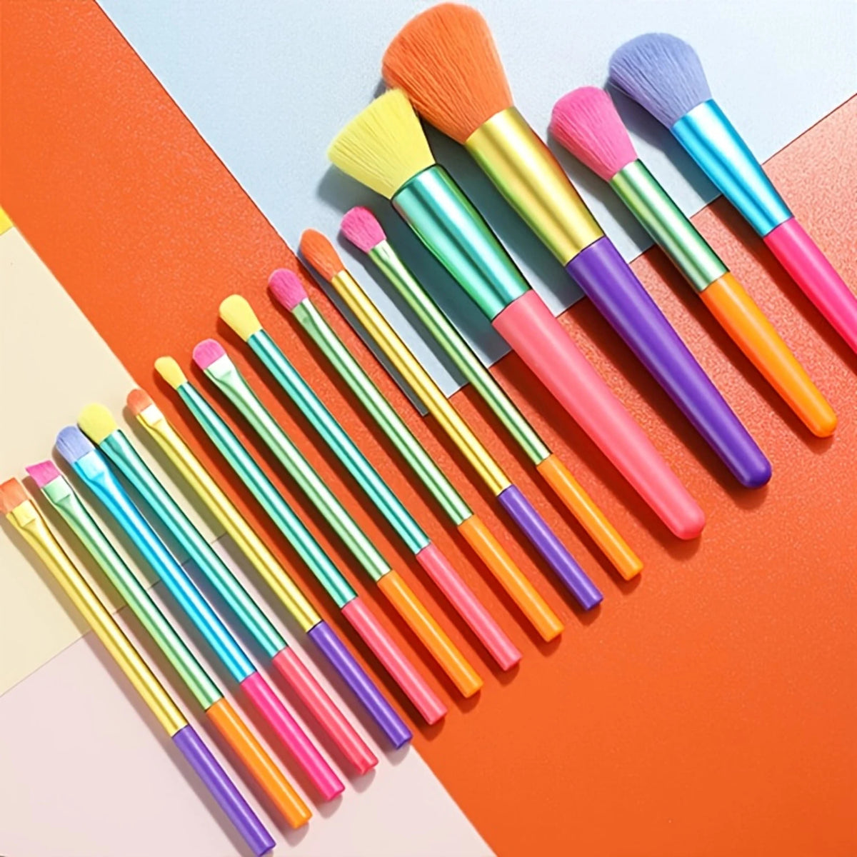 15-Pc Rainbow Makeup Brush Set | Foundation, Powder & Eyeshadow Makeup Brush Set QXL