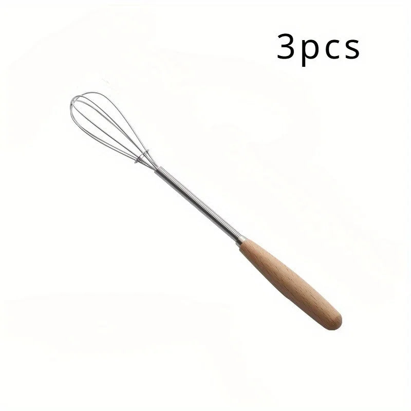 3-Pack Mini Wire Whisk Set | Stainless Steel & Wood Handle Kitchen Whisk Set QXL 3pcs
