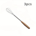 3-Pack Mini Wire Whisk Set | Stainless Steel & Wood Handle Kitchen Whisk Set QXL 3pcs
