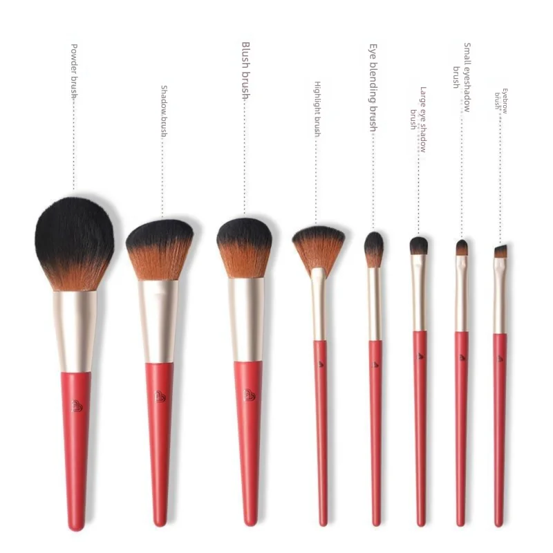 BLJ Red 8-Piece Makeup Brush Set | Face & Eye Complete Kit Makeup Brush Set QXL