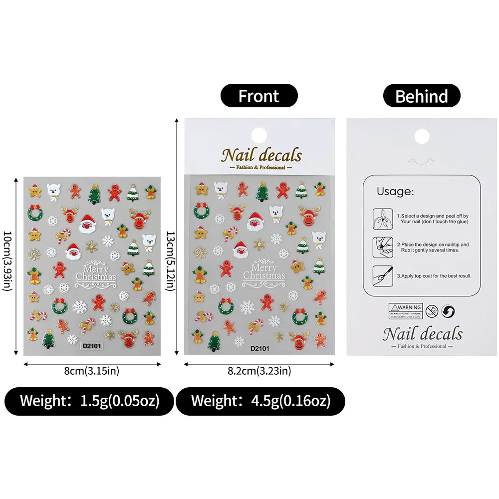 Christmas Cartoon Nail Art Stickers | DIY Self-Adhesive Decals Nail Art Stickers QXL