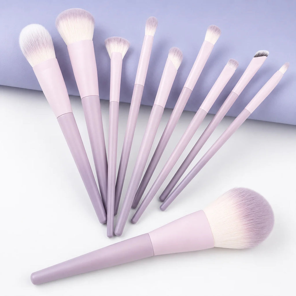 10-Pc Pink-Purple Gradient Makeup Brush Set | Synthetic Fiber Makeup Brush Set QXL PURPLE