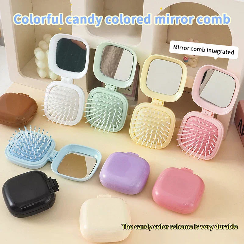 Folding Mirror Comb | Portable Air Cushion Travel Hair Brush Folding Mirror Comb QXL