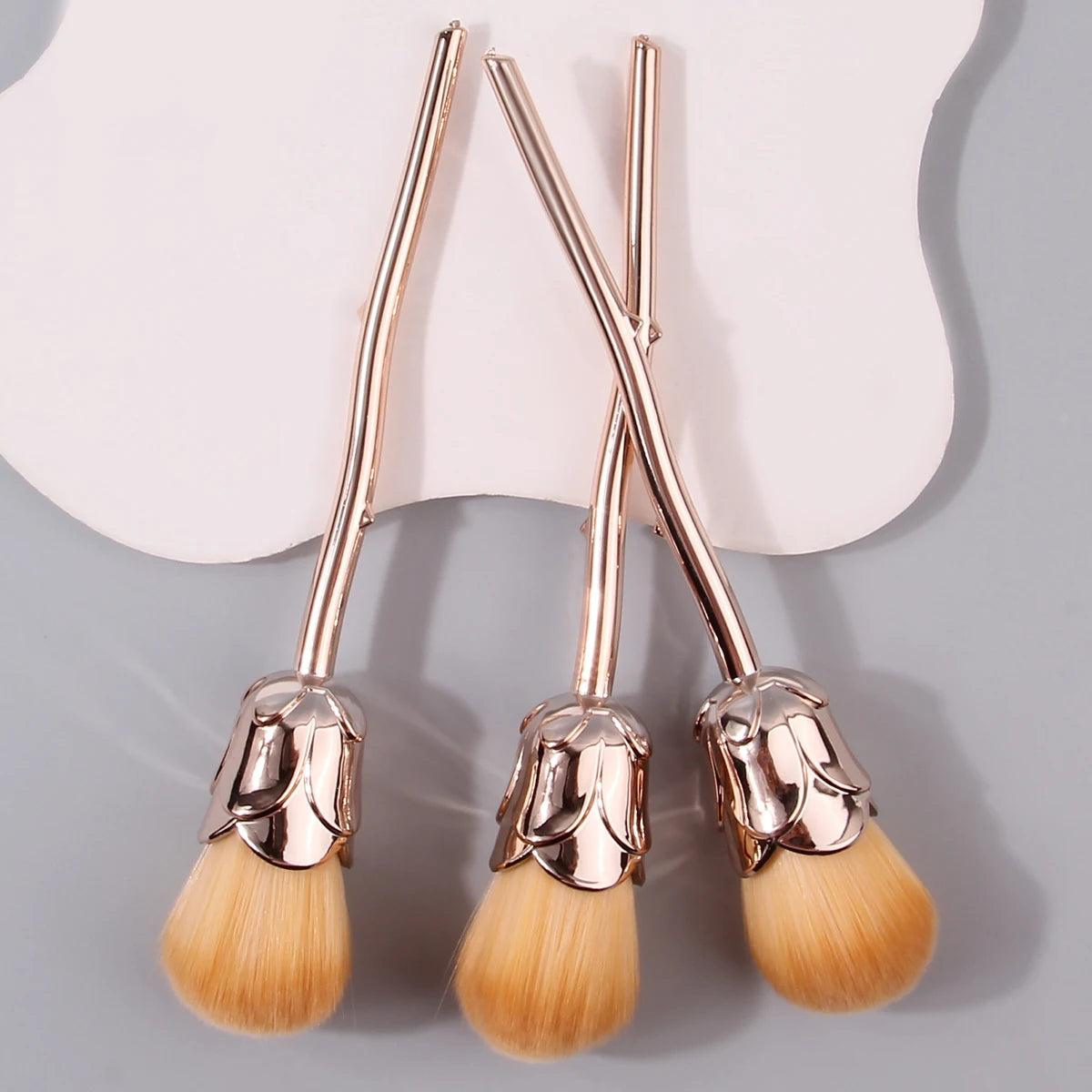 KOSSHOW 3-Piece Powder & Blush Brush Set | Gold Handles Makeup Brush Set QXL