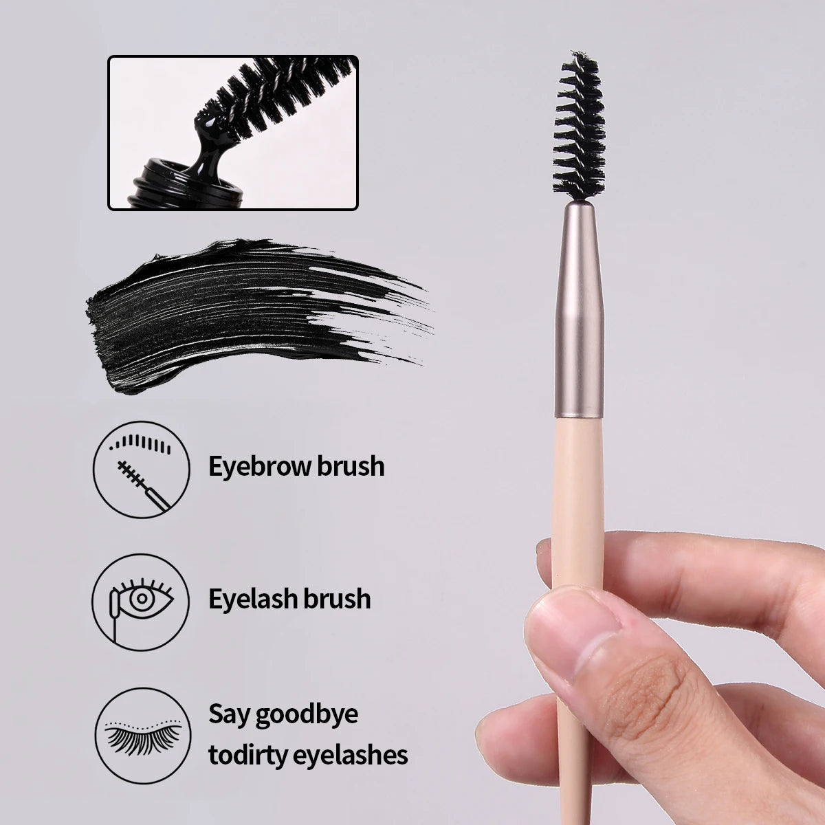 KOSSHOW 2-Pc Eyebrow & Eyelash Brush Set | Wooden Handle Eyebrow & Lash Brush QXL