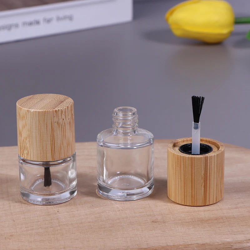 Glass Nail Oil Bottle Bamboo Lid | 5ml 10ml 15ml Refillable Nail Oil Bottle QXL