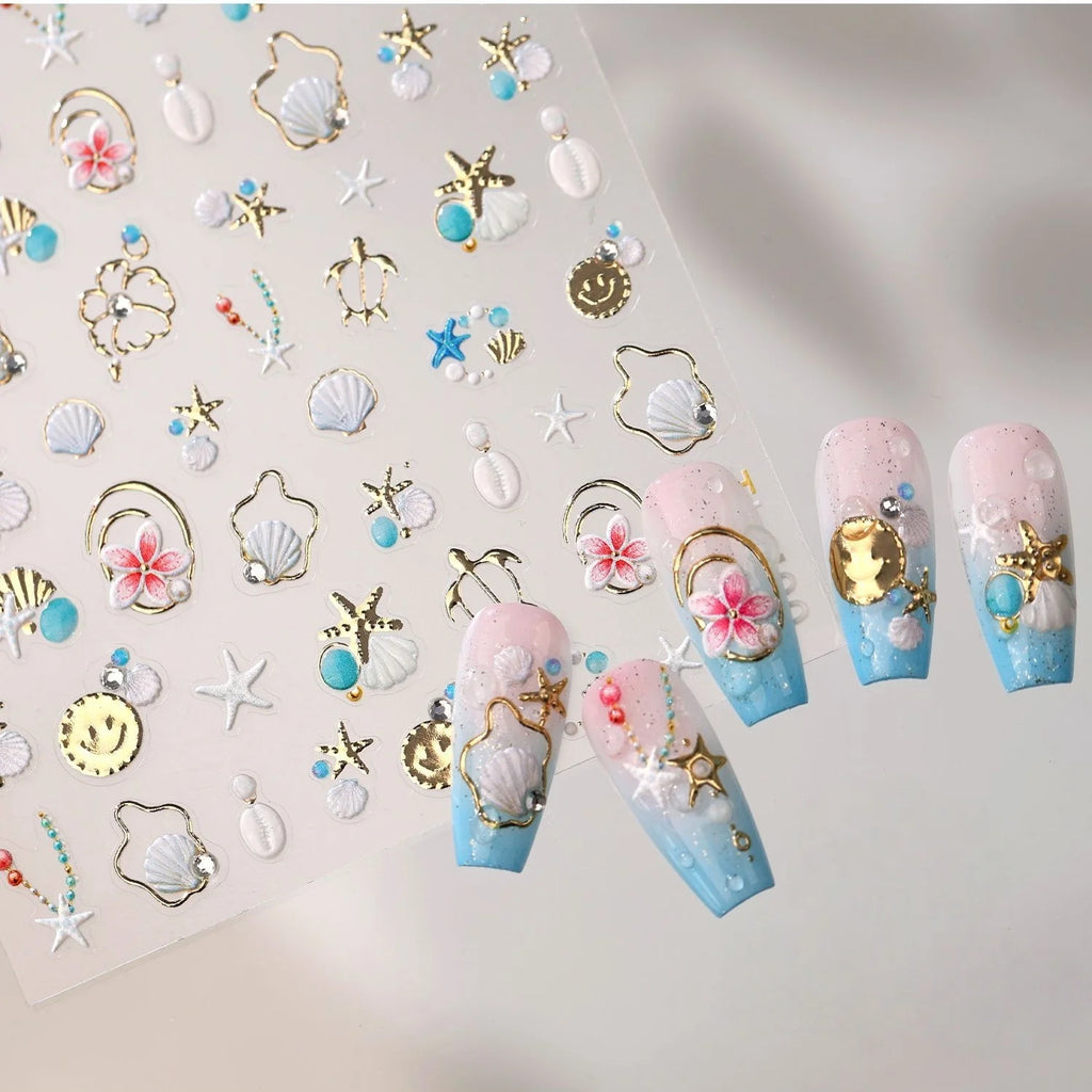 5D Tropical Beach Nail Decals – Seashell & Marine Stickers Nail Art Stickers QXL