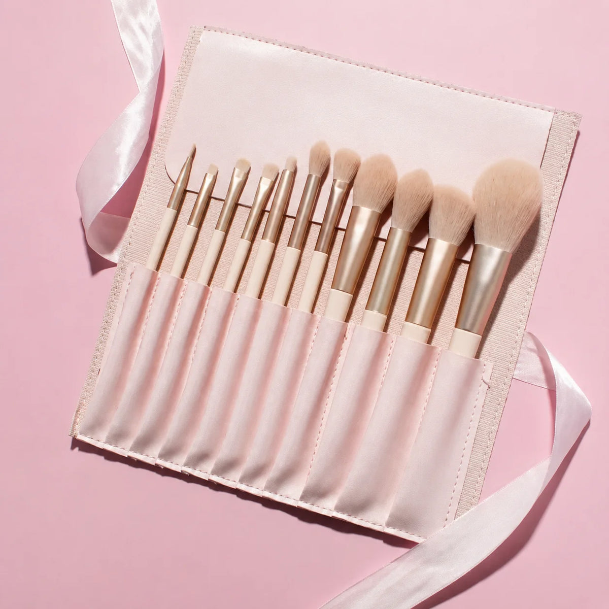 11-Piece Pink Makeup Brush Set with Storage Bag | Soft Bristles Makeup Brush Set QXL