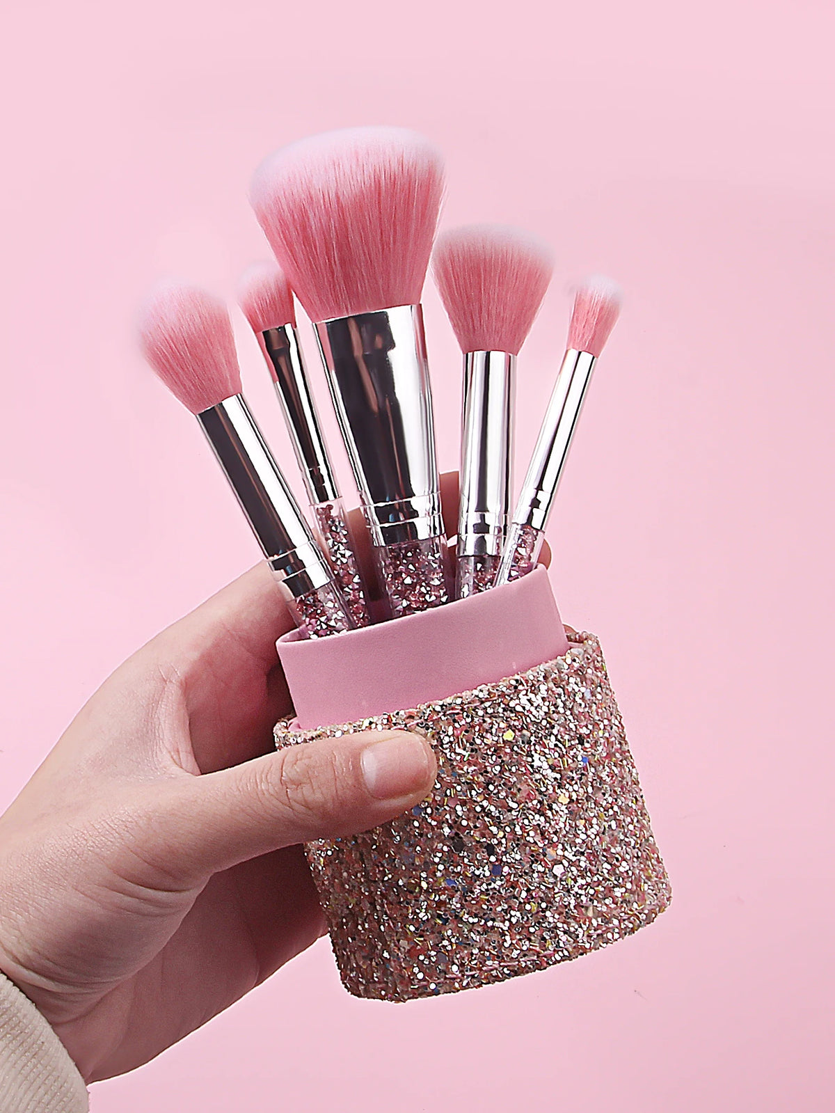 8-Piece Diamond Handle Makeup Brush Set with Puff & Storage Makeup Brush Set QXL