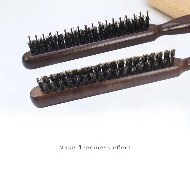 3-Row Boar Bristle Hair Comb | Wood Handle Barber Styling Boar Bristle Hair Comb QXL