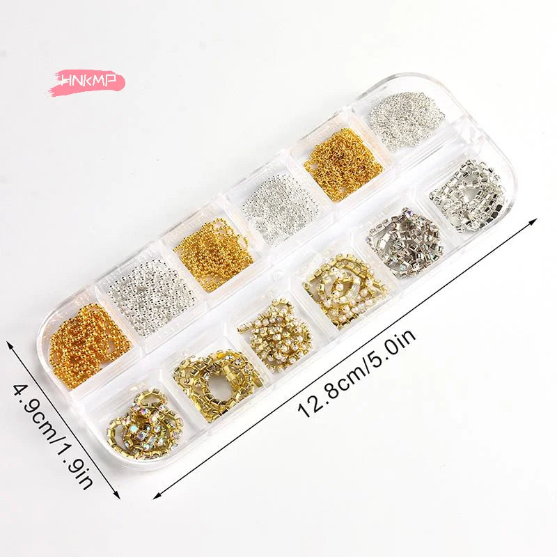 Metal Chain Nail Art Charms Set | Gold Silver Rose Gold DIY Nail Art Charms QXL