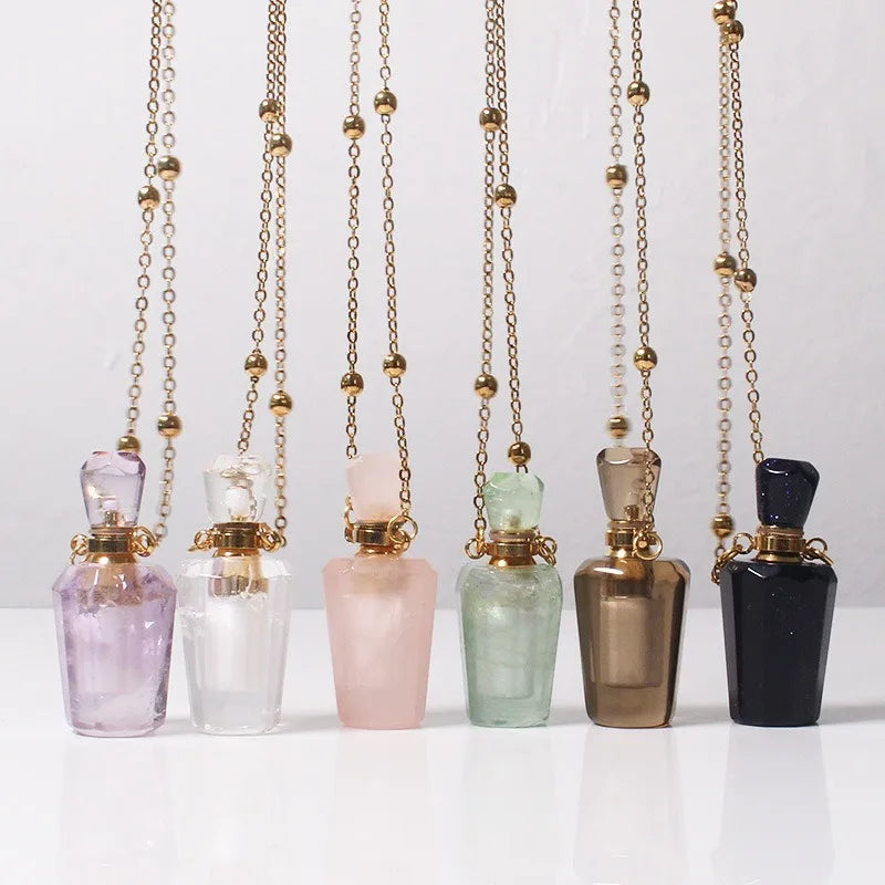 Crystal Perfume Bottle Necklace | 18K Gold Plated Pendant Crystal Pendant Necklace QXL