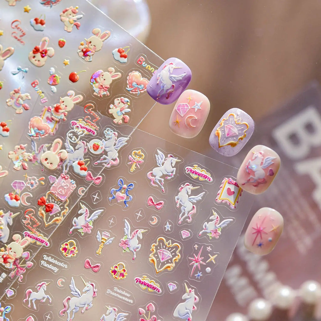 5D Unicorn Y2K Nail Stickers – Self-Adhesive Nail Art Decals Nail Art Stickers QXL