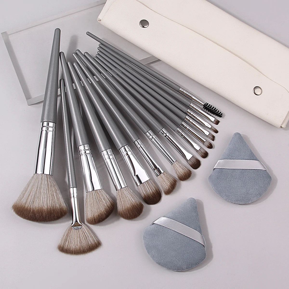 KOSSHOW 17-Pc Grey Makeup Brush Set with PU Travel Pouch Makeup Brush Set QXL