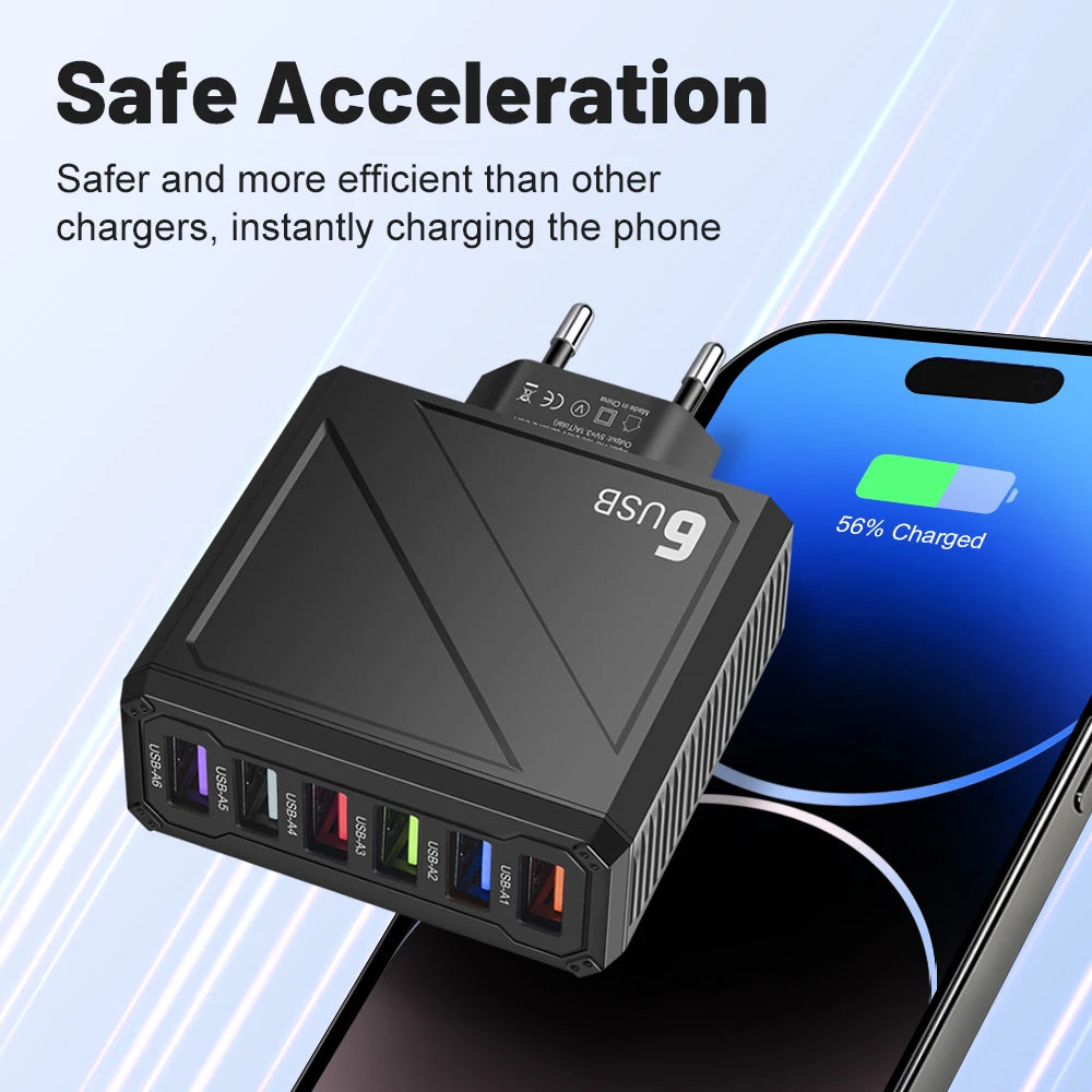 6-Port USB Wall Charger QC3.0 Fast Charging | Multi Plug USB Wall Charger QXL