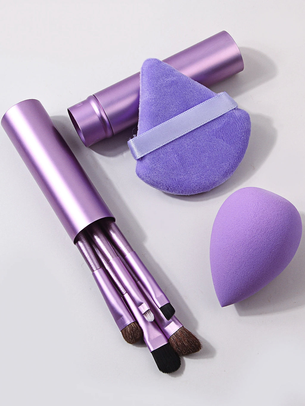 10-Pc Purple Makeup Brush Set with Sponge & Powder Puff Makeup Brush Set QXL