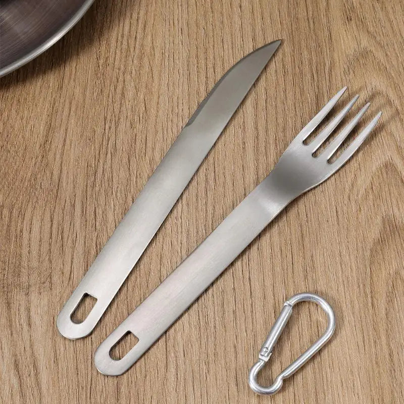 304 Stainless Steel Cutlery Set with Carabiner – Knife Fork Spoon Portable Cutlery Set QXL