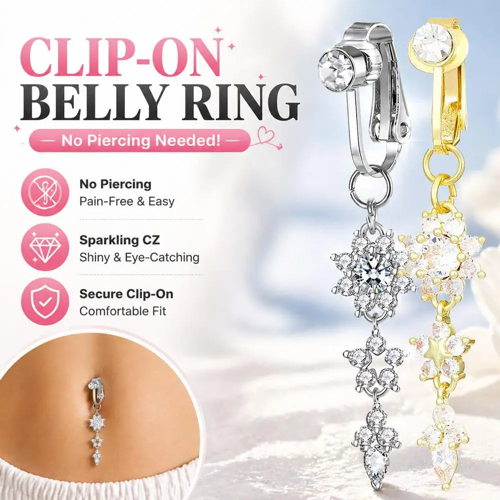 Clip-On Belly Button Ring | No-Piercing CZ Dangle Navel Ring Clip-On Navel Ring QXL