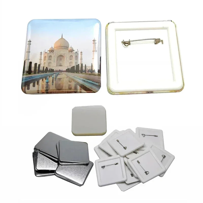 50/100-Pc 50mm Square Pin Badge Parts Set | Button Maker Badge Parts Set QXL