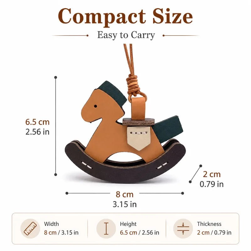 Leather Rocking Horse Bag Charm – Layered Pendant Keychain Bag Charm Pendant QXL