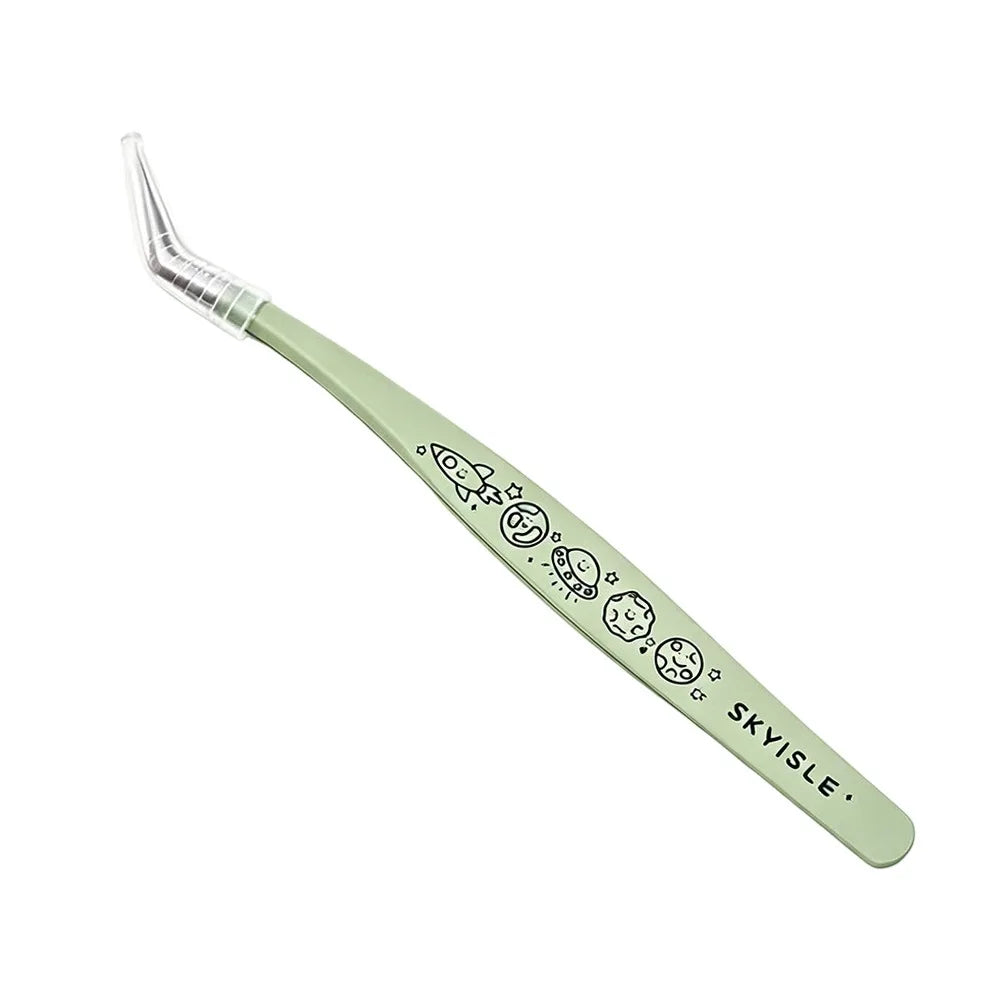 Anti-Static False Eyelash Tweezers | Curved Stainless Steel Eyelash Tweezers QXL Green