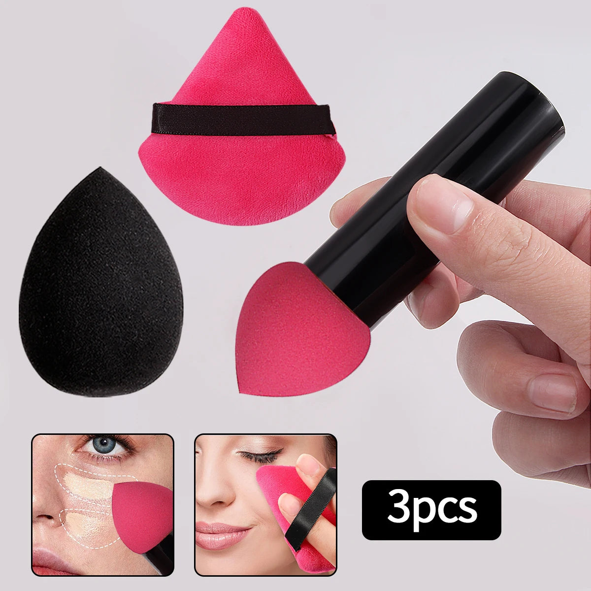 3-Piece Sponge Makeup Brush Set – Concealer, Smudge & Puff Sponge Makeup Brush Set QXL MULTI