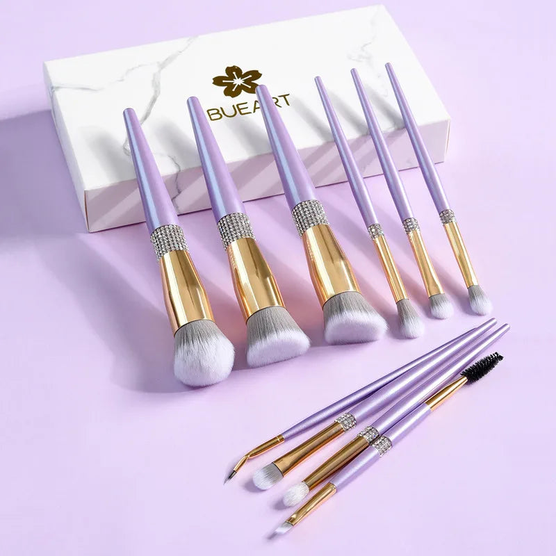 10-Pc Lilac Purple Diamond Makeup Brush Set & Storage Cup Makeup Brush Set QXL