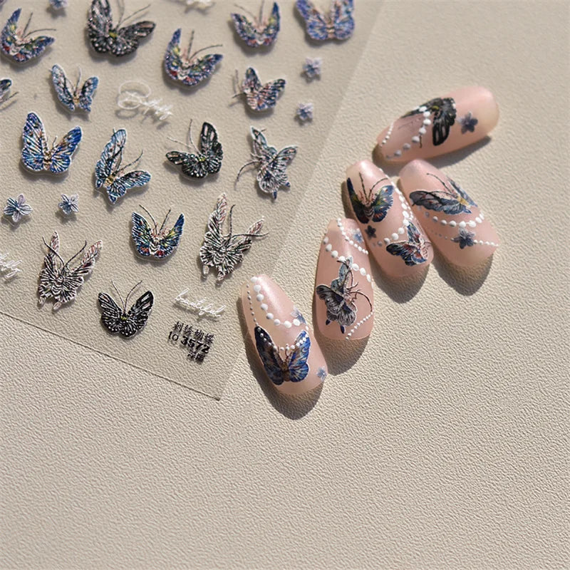 5D Embossed Bee & Butterfly Nail Art Stickers | Embroidery Nail Art Stickers QXL