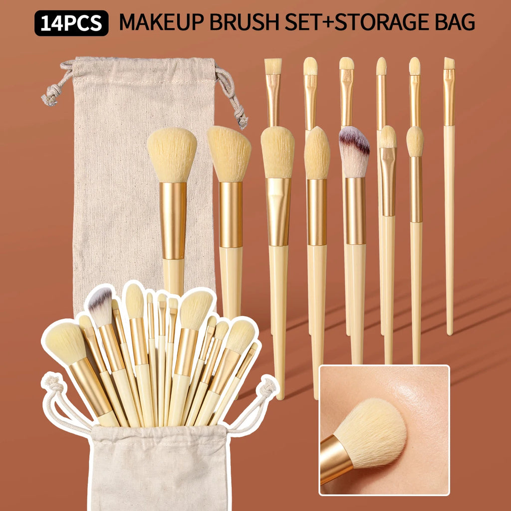 14-Pc Soft Makeup Brush Set with Drawstring Pouch | KOSSHOW Makeup Brush Set QXL YELLOW