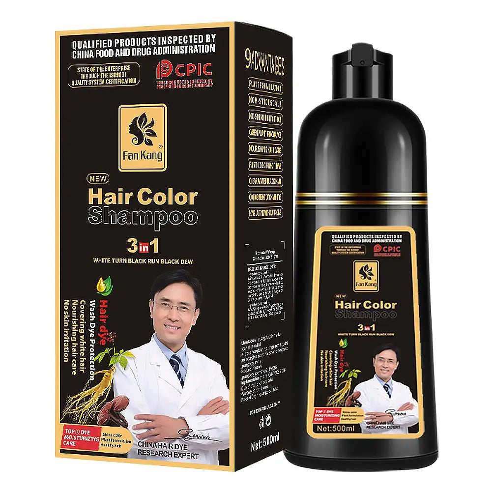 3-in-1 Black Hair Dye Shampoo | Gray Coverage 500ml Herbal Hair Dye Shampoo QXL Wine Red