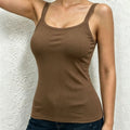 Women's Slim Fit Cami Tank Top | Double Strap Summer Top Cami Tank Top QXL 806Brown L