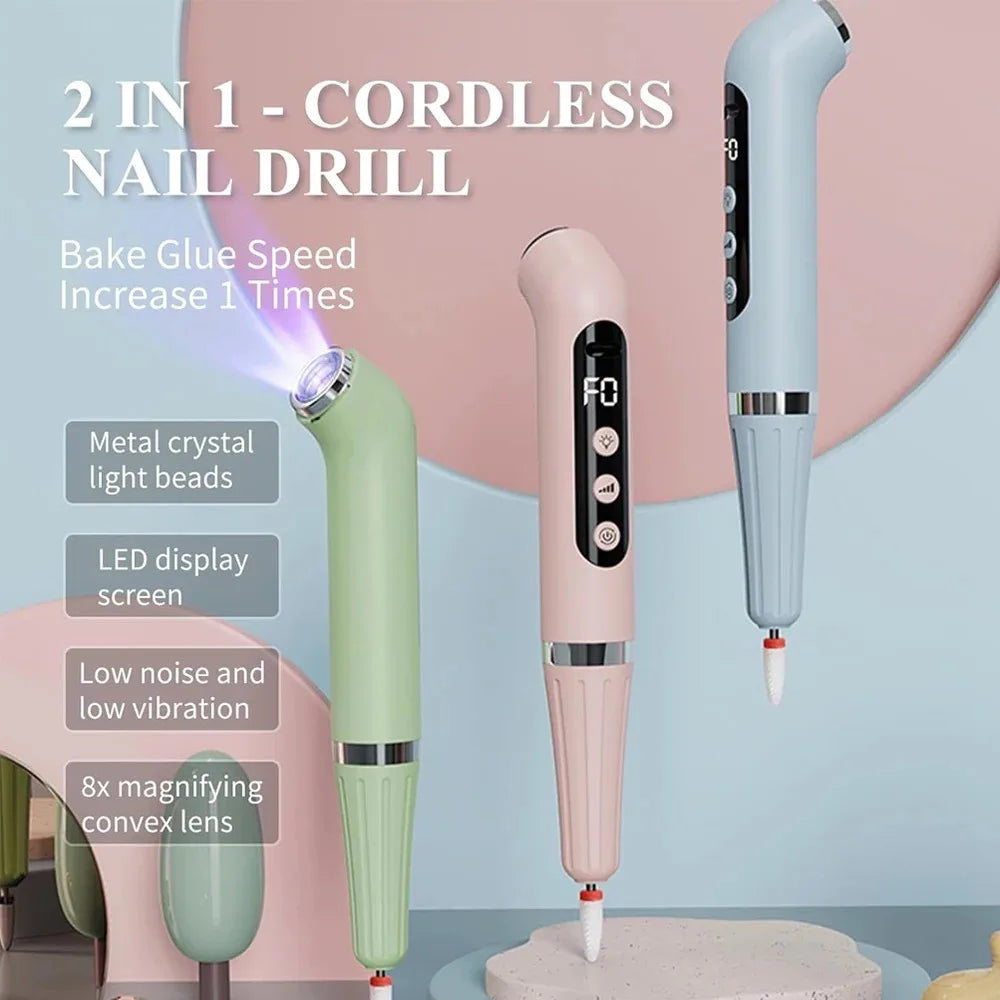 2-in-1 Cordless Nail Drill & UV LED Lamp Rechargeable Kit Nail Drill & UV Lamp QXL